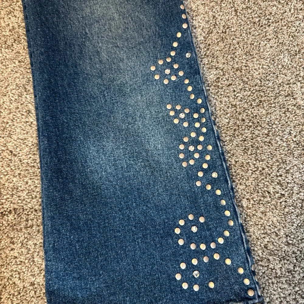 Authentic Vintage Y2K L.A. Blues Dark Blue Flare Jeans with Studded  Accents - Picture 3 of 4